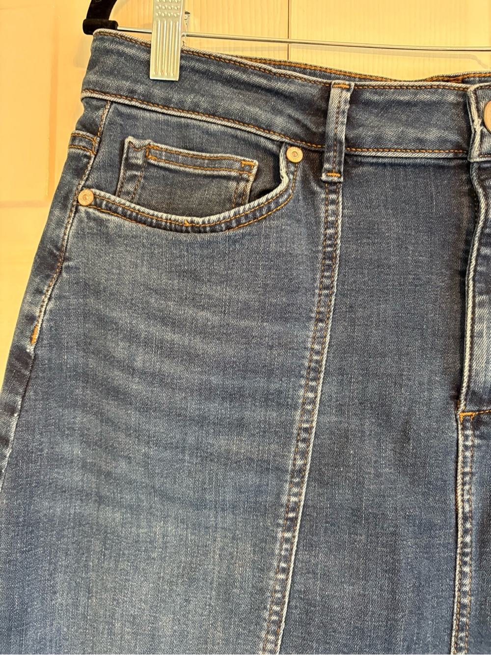J.Jill Blue Wash Stretch Denim Panel Maxi Skirt | Cotton Blend | Size 10 - Picture 8 of 13
